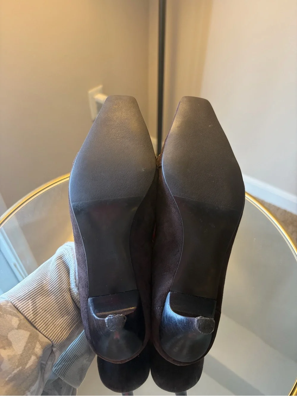 Ann Taylor Dark Brown Suede Mid-Heel Pumps with Buckle